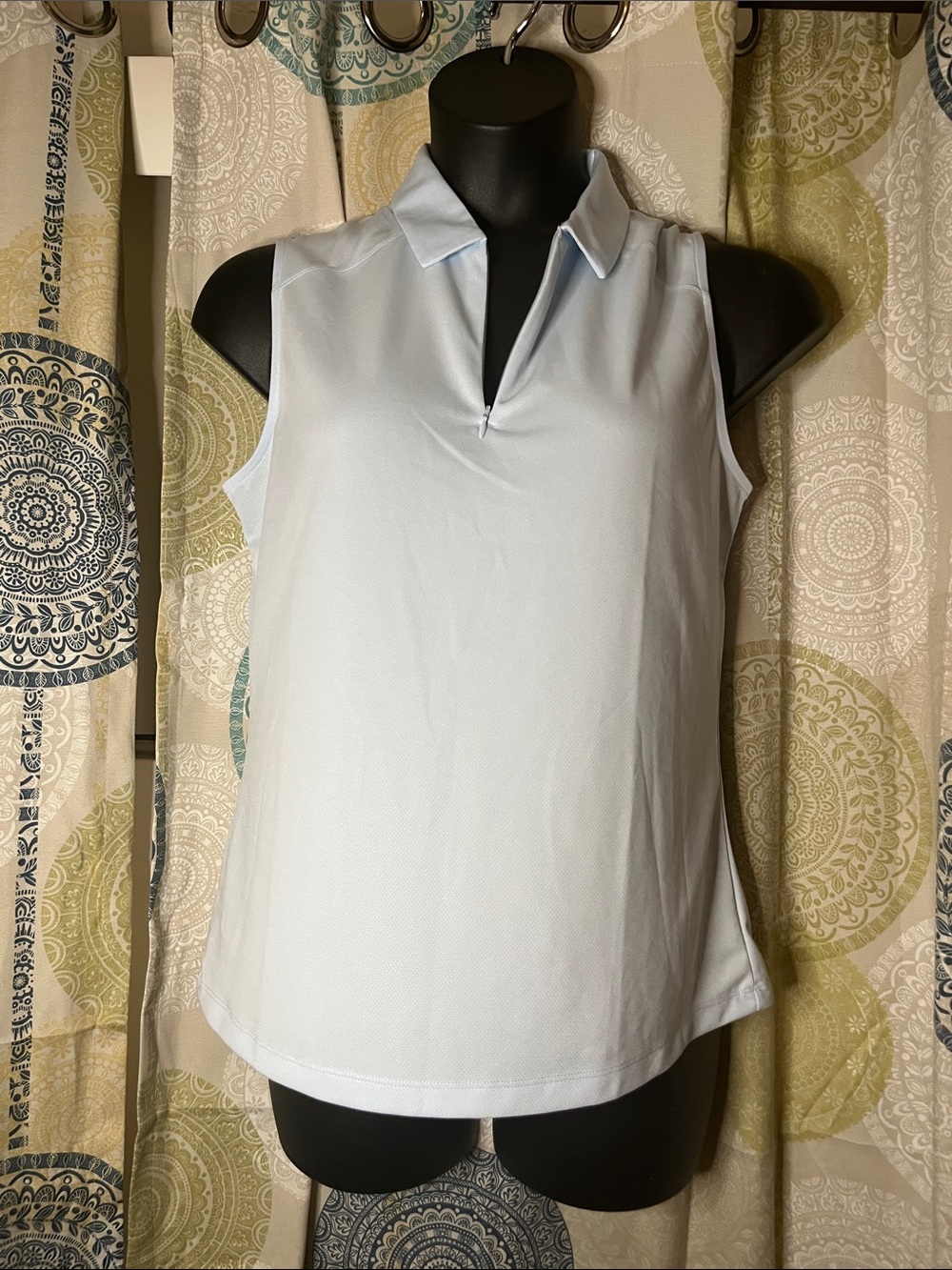 PGA Tour Light Blue Sleeveless Polo Tank with Split V-Neck